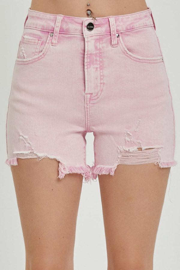 RISEN High Rise Distressed Denim Shorts Cheap