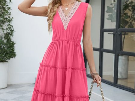 Contrast V-Neck Sleeveless Tiered Dress Hot on Sale