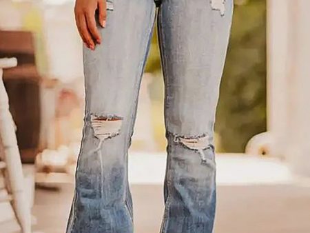 Distressed Raw Hem Bootcut Jeans Online Sale