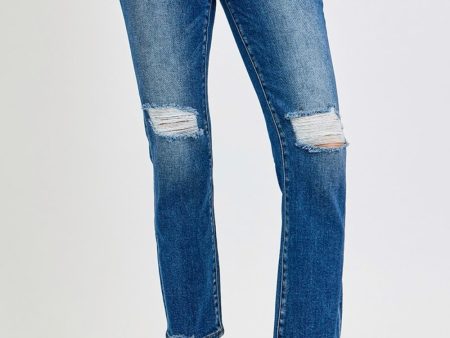 RISEN Full Size High Rise Distressed Crop Straight Jeans For Discount