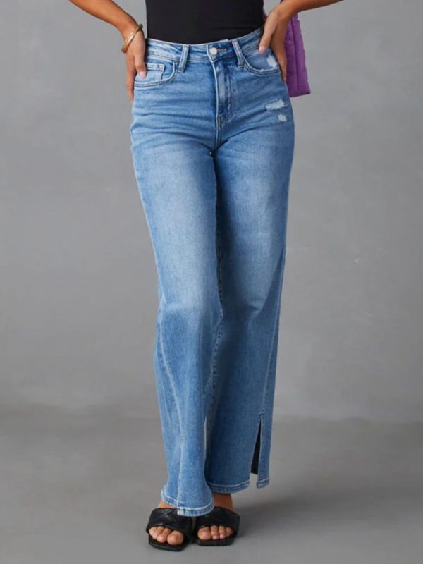 Slit Buttoned Jeans with Pockets Online Sale