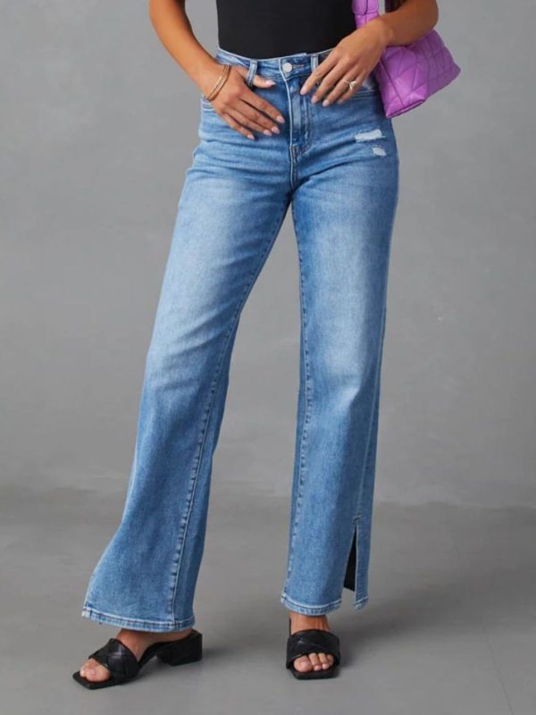 Slit Buttoned Jeans with Pockets Online Sale