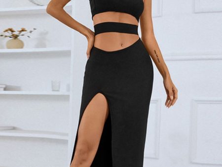 One-Shoulder Cutout Front Split Maxi Dress Discount