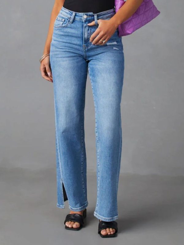 Slit Buttoned Jeans with Pockets Online Sale