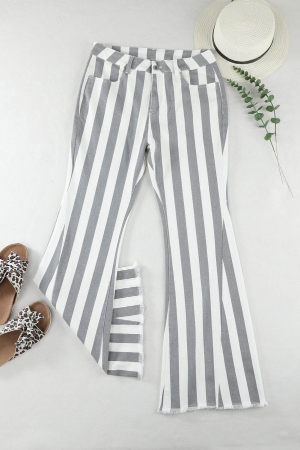 Raw Hem Star Applique Striped Jeans Cheap