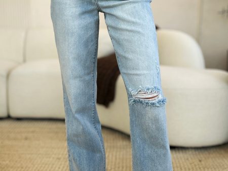 Judy Blue Full Size High Waist Distressed Straight Jeans Discount