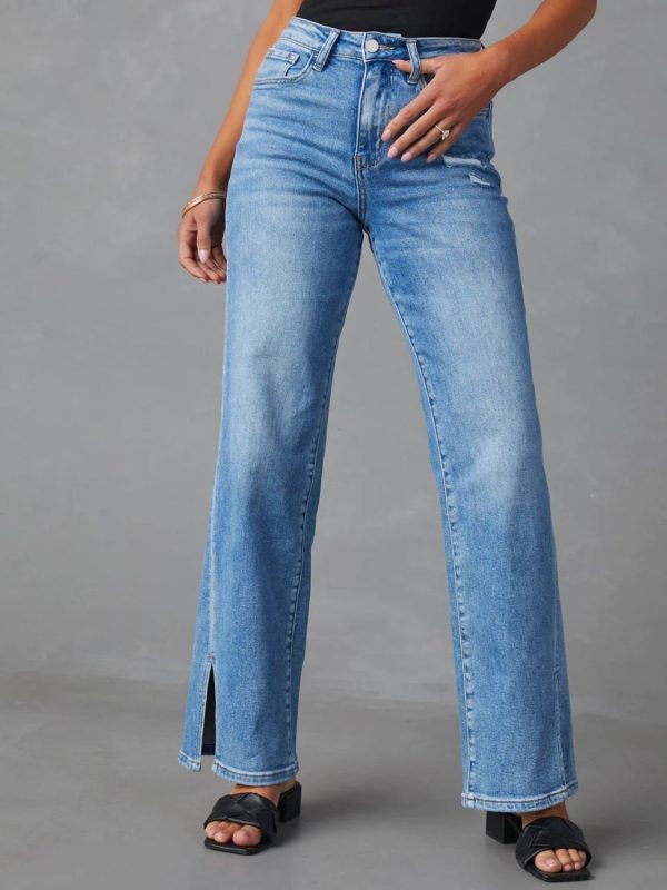 Slit Buttoned Jeans with Pockets Online Sale