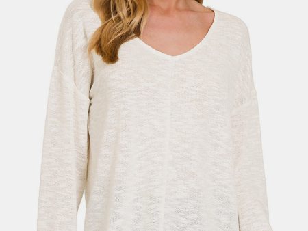 Zenana V-Neck Dropped Shoulder Long Sleeve T-Shirt Online Sale