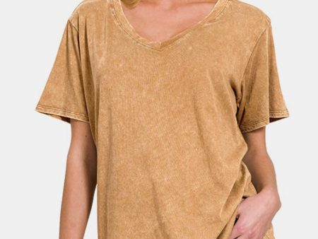 Zenana Full Size Washed Short Sleeve V-Neck T-Shirt Online