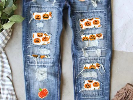 Distressed Pumpkin Jeans with Pockets Discount