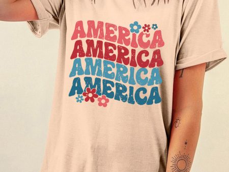 AMERICA Round Neck Short Sleeve T-Shirt Cheap