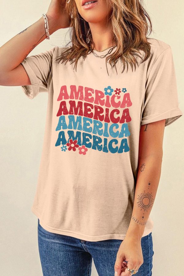 AMERICA Round Neck Short Sleeve T-Shirt Cheap