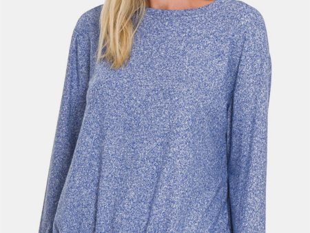 Zenana Full Size Melange Round Neck Top Discount