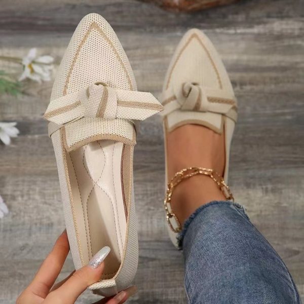 Bow Contrast Trim Point Toe Loafers For Discount