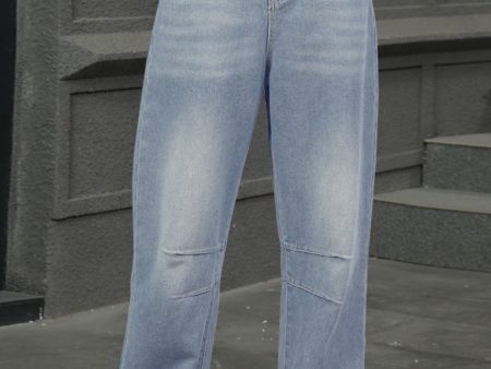 Half Elastic Waist Straight Leg Jeans For Cheap