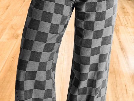 Checkered Wide Leg Jeans with Pockets on Sale