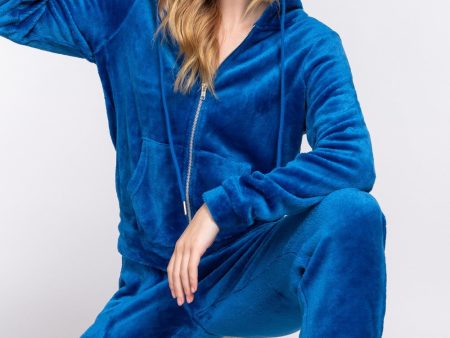 ACTIVE BASIC Faux Fur Zip Up Long Sleeve Hoodie and Joggers Set Online