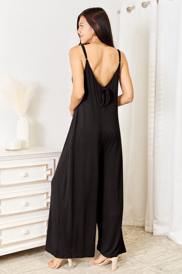 Double Take Full Size Soft Rayon Spaghetti Strap Tied Wide Leg Jumpsuit Online Sale