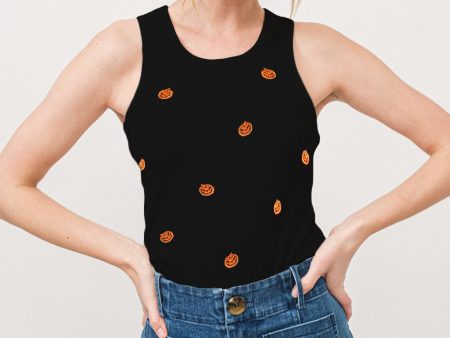 And The Why Jack O  Lantern Embroidered Ribbed Tank Online Sale