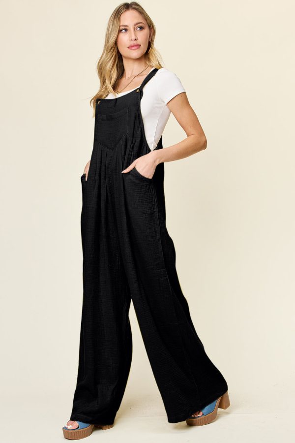 Double Take Full Size Texture Wide Strap Wide Leg Overall Online