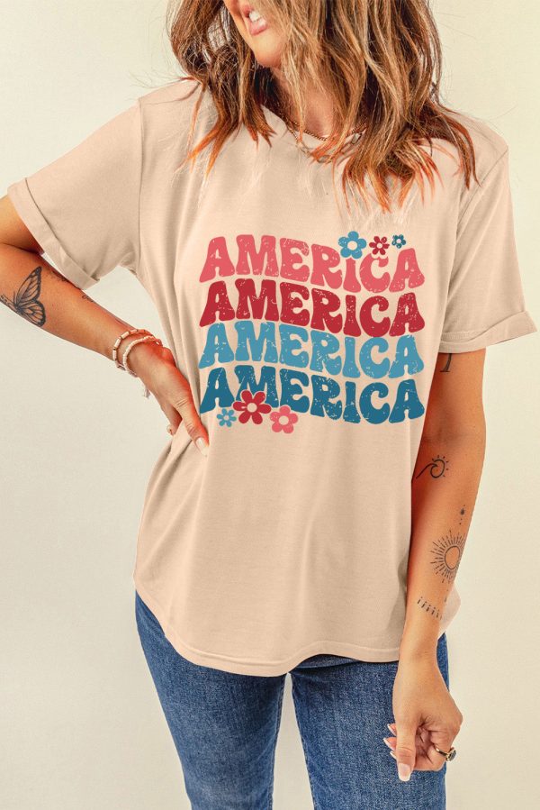 AMERICA Round Neck Short Sleeve T-Shirt Cheap