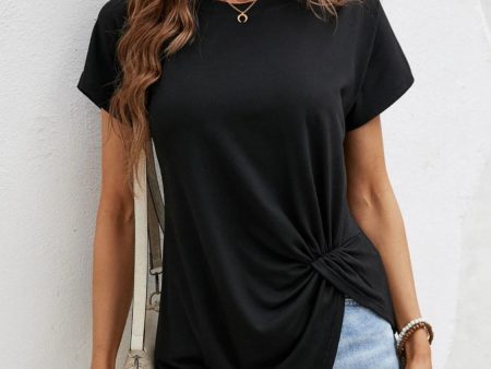 Asymmetric Hem Round Neck T-Shirt For Sale