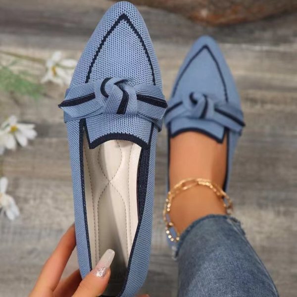 Bow Contrast Trim Point Toe Loafers For Discount