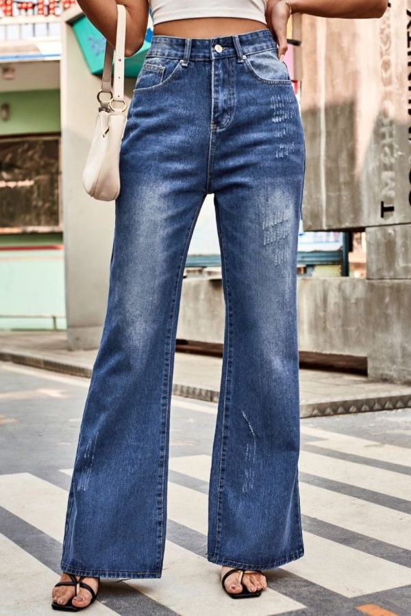 Buttoned Loose Fit Jeans with Pockets Hot on Sale