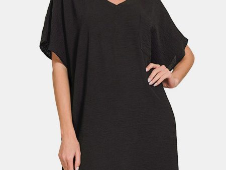 Zenana V-Neck Tee Dress with Pockets Online now