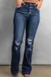 Button Fly Distressed Bootcut Jeans Hot on Sale