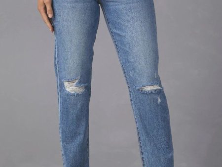 Distressed Raw Hem Straight Jeans with Pockets For Sale