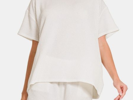 Zenana Rib Short Sleeve T-Shirt and Shorts Set Cheap