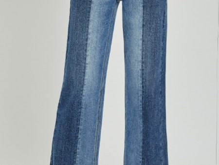 RISEN Full Size Mid-Rise Waist Two-Tones Jeans with Pockets For Discount