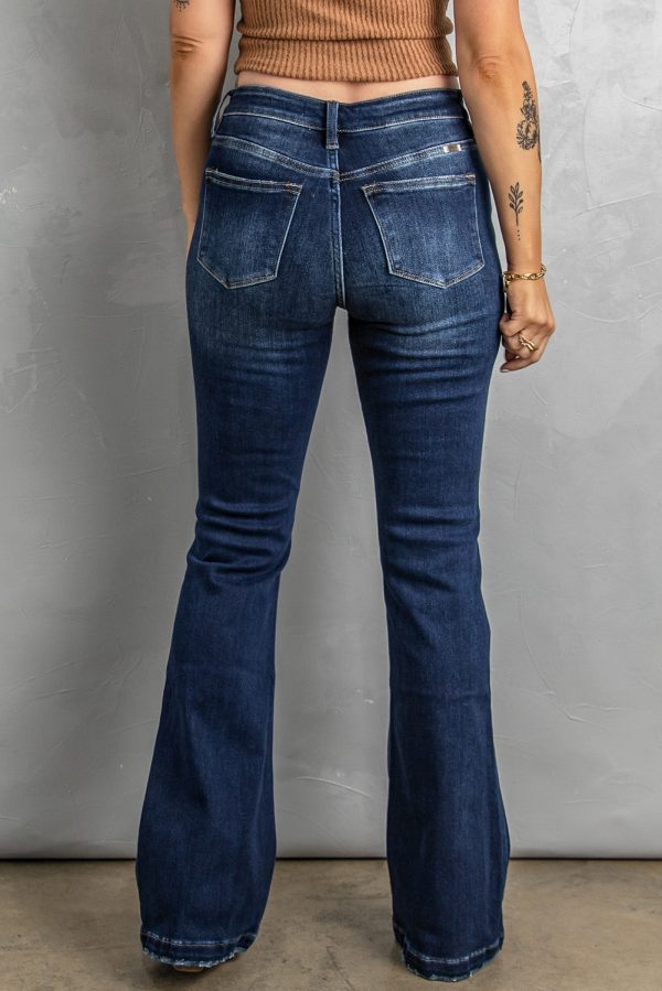 Button Fly Distressed Bootcut Jeans Hot on Sale