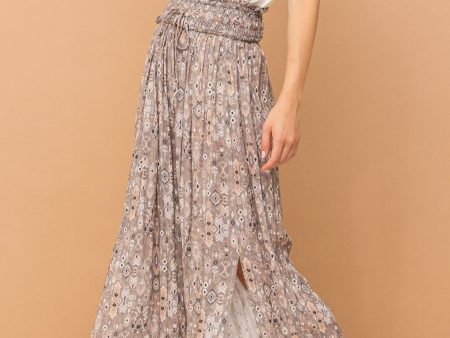 And The Why Printed Smocked Waist Slit Wide Leg Pants Online Hot Sale