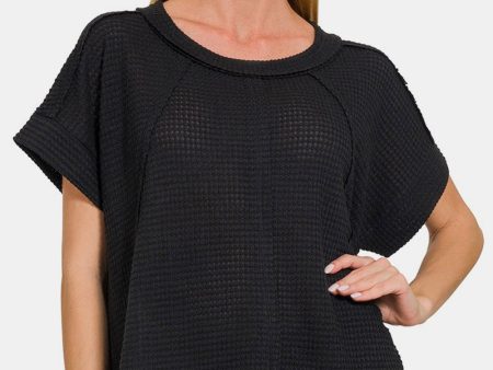 Zenana Waffle Exposed-Seam Short Sleeve T-Shirt Online Sale