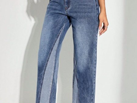 Contrast Patchwork Straight Jeans with Pockets For Discount