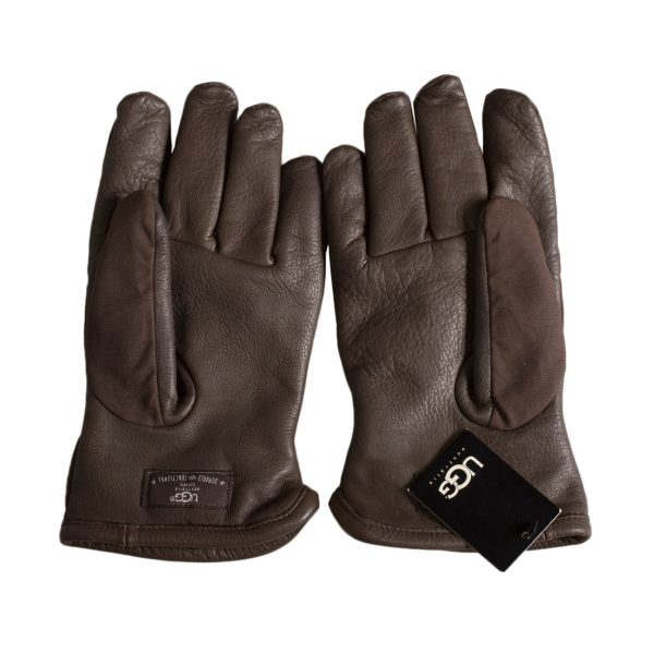 UGG Nylon   Leather Sheepskin Chocolate Gloves - Men s For Discount