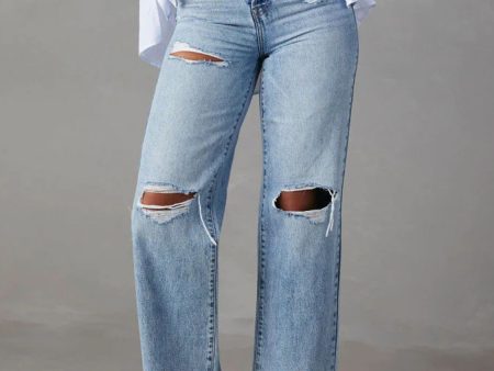 Distressed Straight Leg Jeans with Pockets Online now