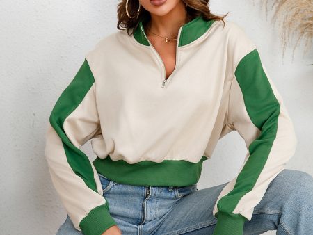 Contrast Half Zip Drop Shoulder Sweatshirt Online Hot Sale