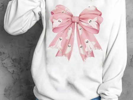 Bow Round Neck Long Sleeve Sweatshirt Hot on Sale