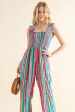 And The Why Full Size Striped Smocked Sleeveless Jumpsuit For Sale