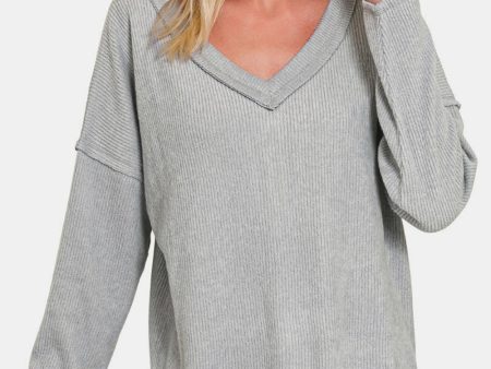 Zenana Full Size Ribbed V-Neck Drop Shoulder Top Fashion