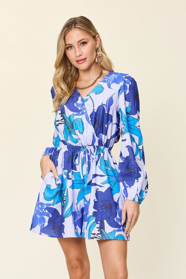 Double Take Full Size Floral Long Sleeve Romper with Pockets Discount