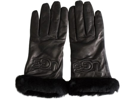 UGG Classic Leather Logo Black Gloves - Women s Cheap