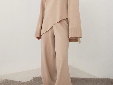 Asymmetrical Hem Knit Top and Pants Set Online