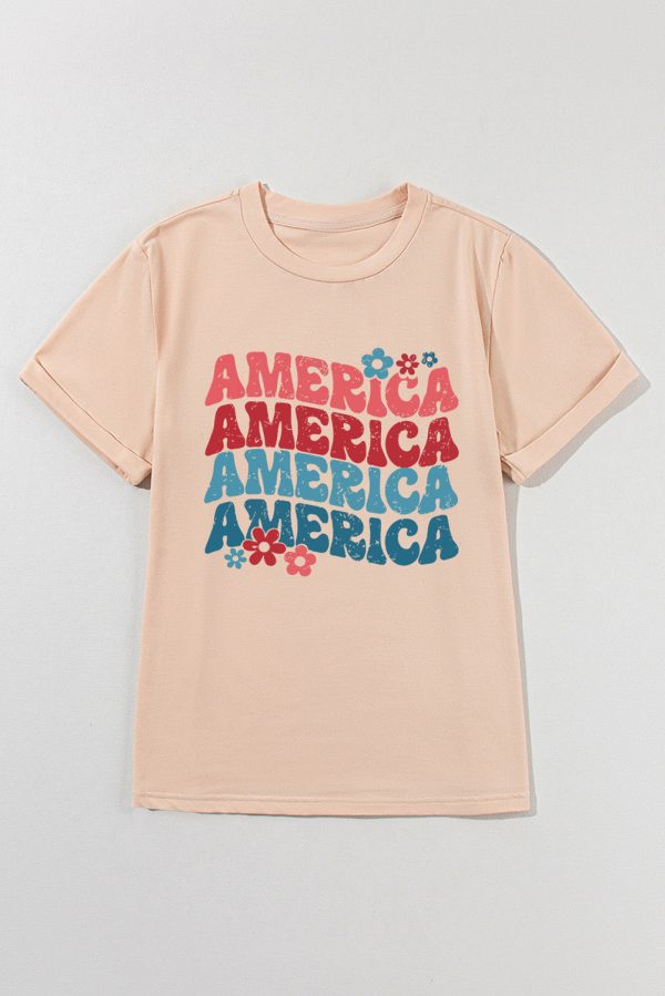 AMERICA Round Neck Short Sleeve T-Shirt Cheap