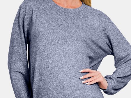 Zenana Hacci Round Neck Long Sleeve T-Shirt For Sale