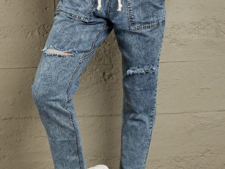 Baeful Drawstring Denim Joggers For Discount