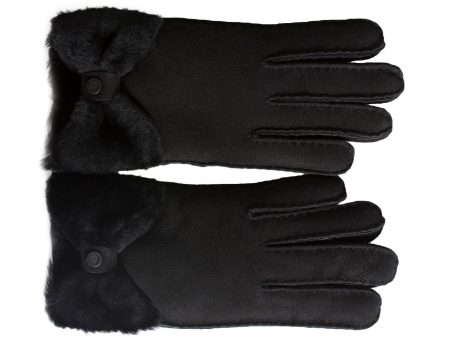 UGG Sheepskin Bow Black Gloves - Women s For Cheap